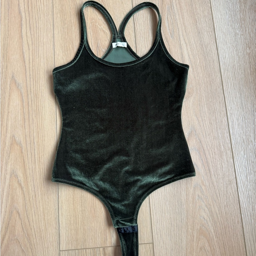 Velvet Bodysuit in Dark Green